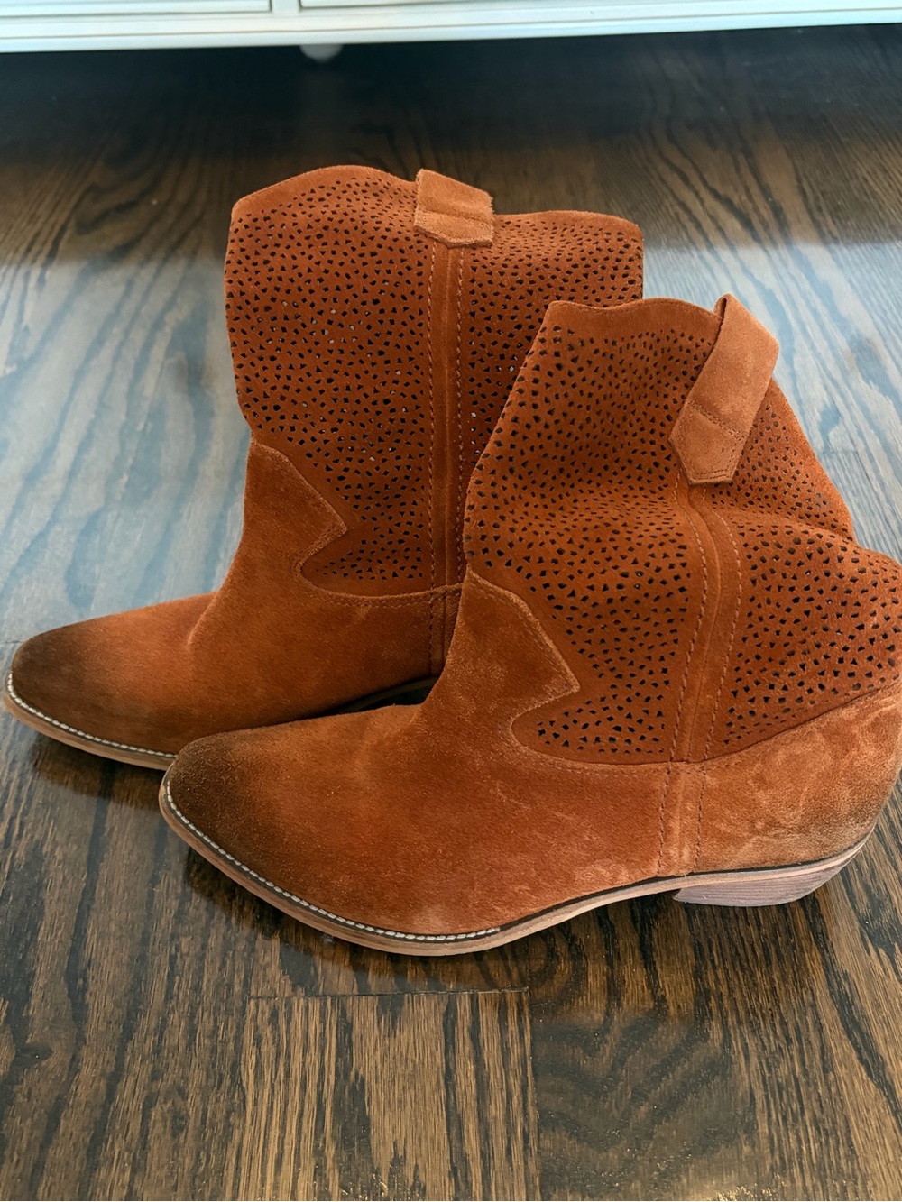 BCBGeneration Rust Brown Suede Perforated Western Heeled Boots
